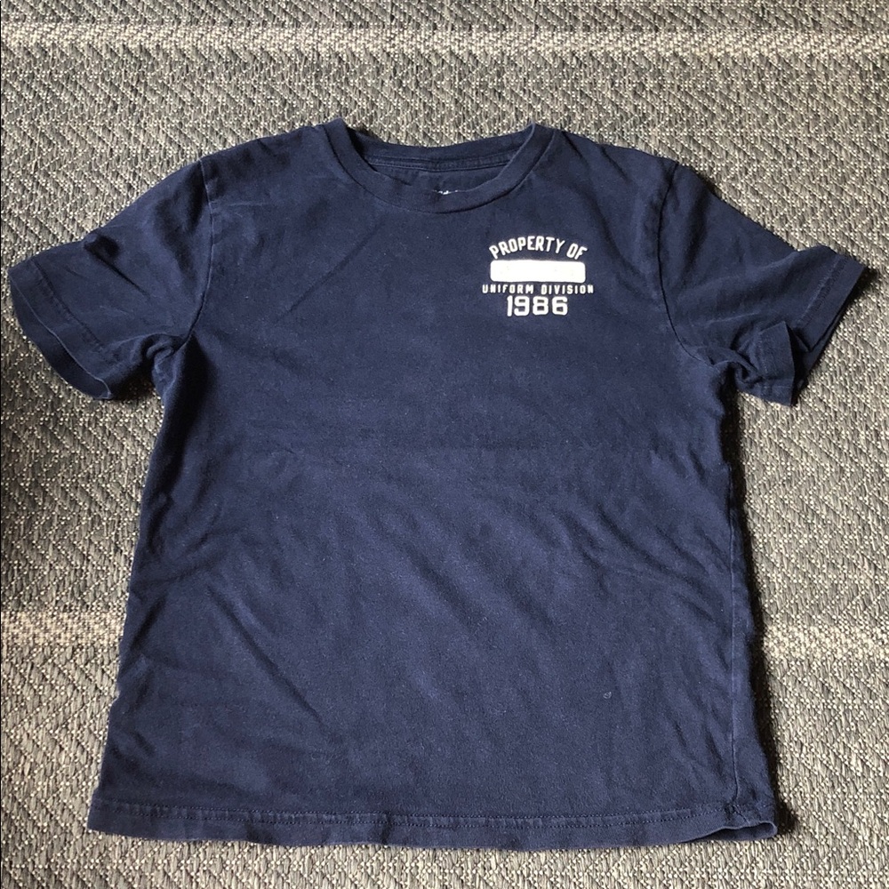 GAP Navy Short Sleeve Tee with White 'Property of 1986' Graphic